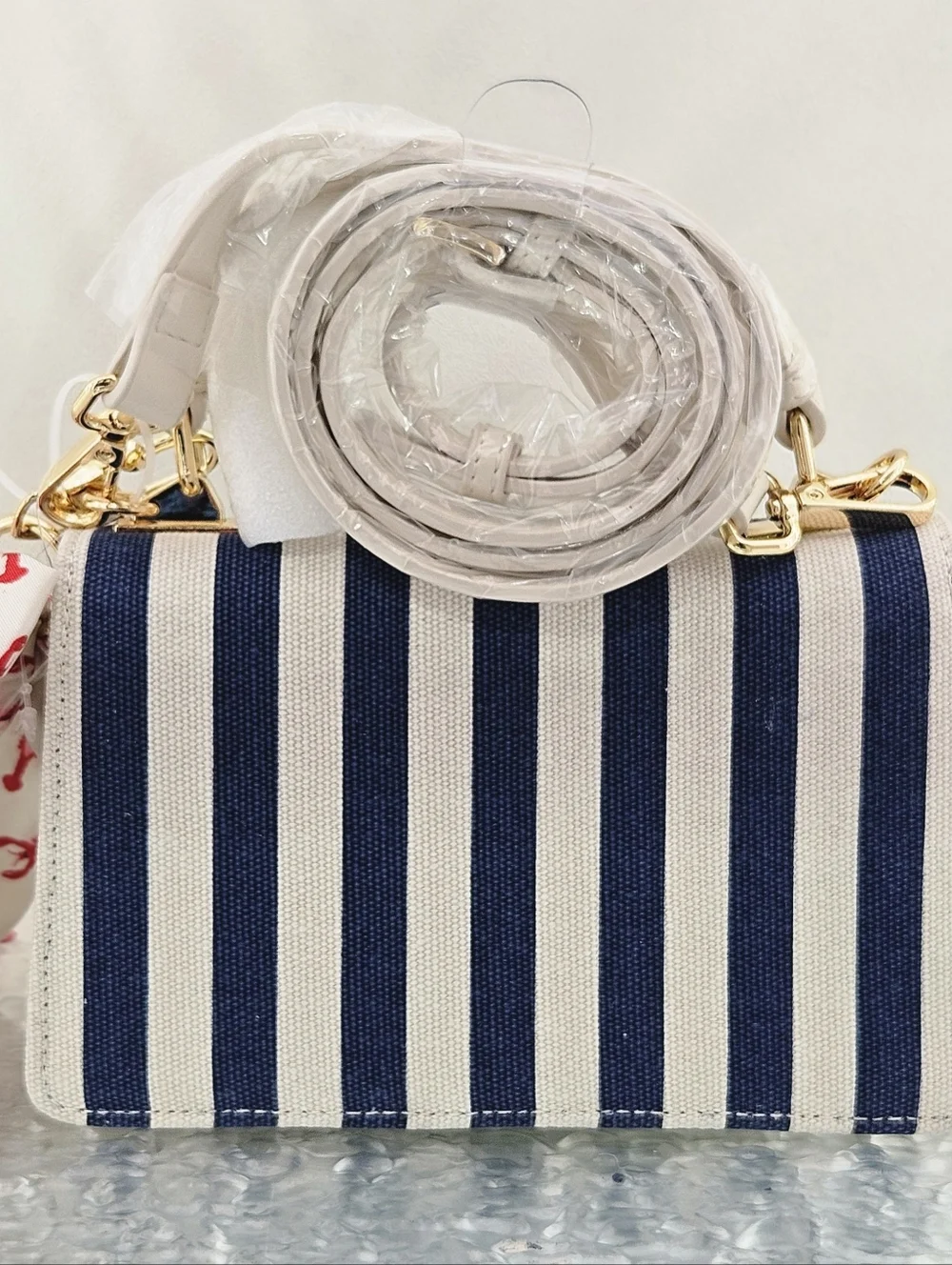 Betsey Johnson Jules Striped Crossbody Bag Lobster Ribbon Nautical Cottagecore